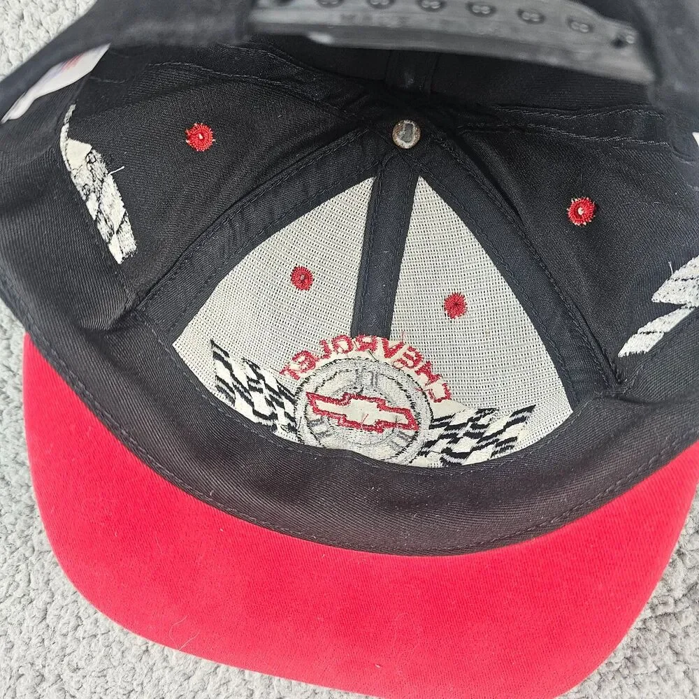 Vintage Chevy Racing Hat Black Checkered Flag USA Made 90s Y2K Chevrolet NASCAR